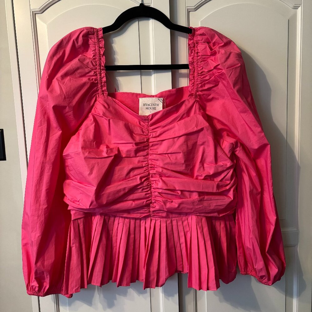 Hyacinth House Hot Pink Pleated Peplum Blouse